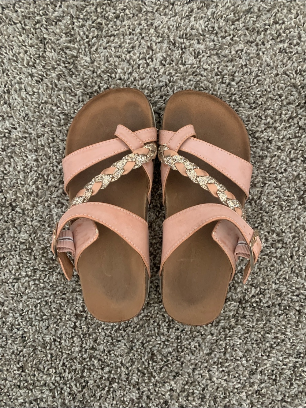 Girls Pink Braided Strap Slip On Sandals